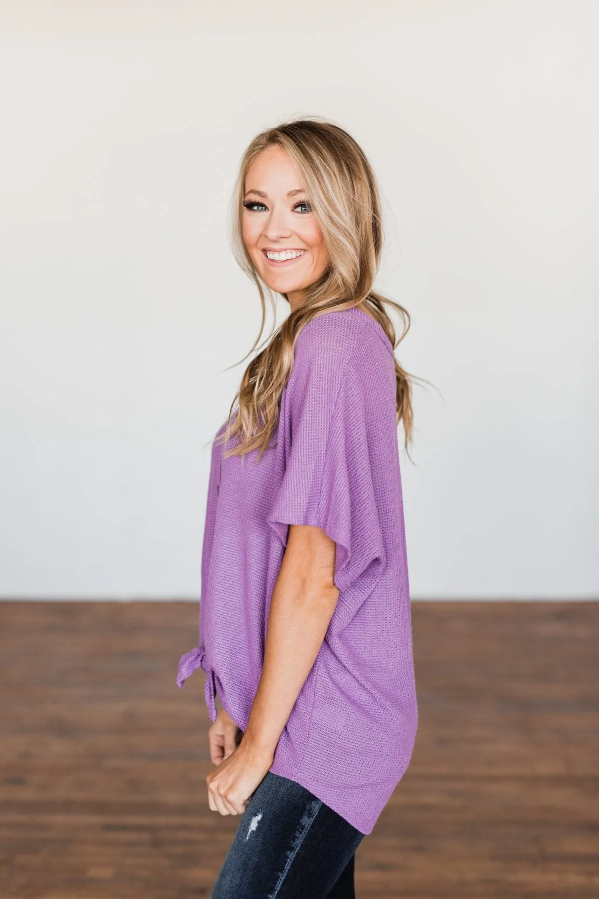 So Much Joy Front Tie Knit Top- Purple