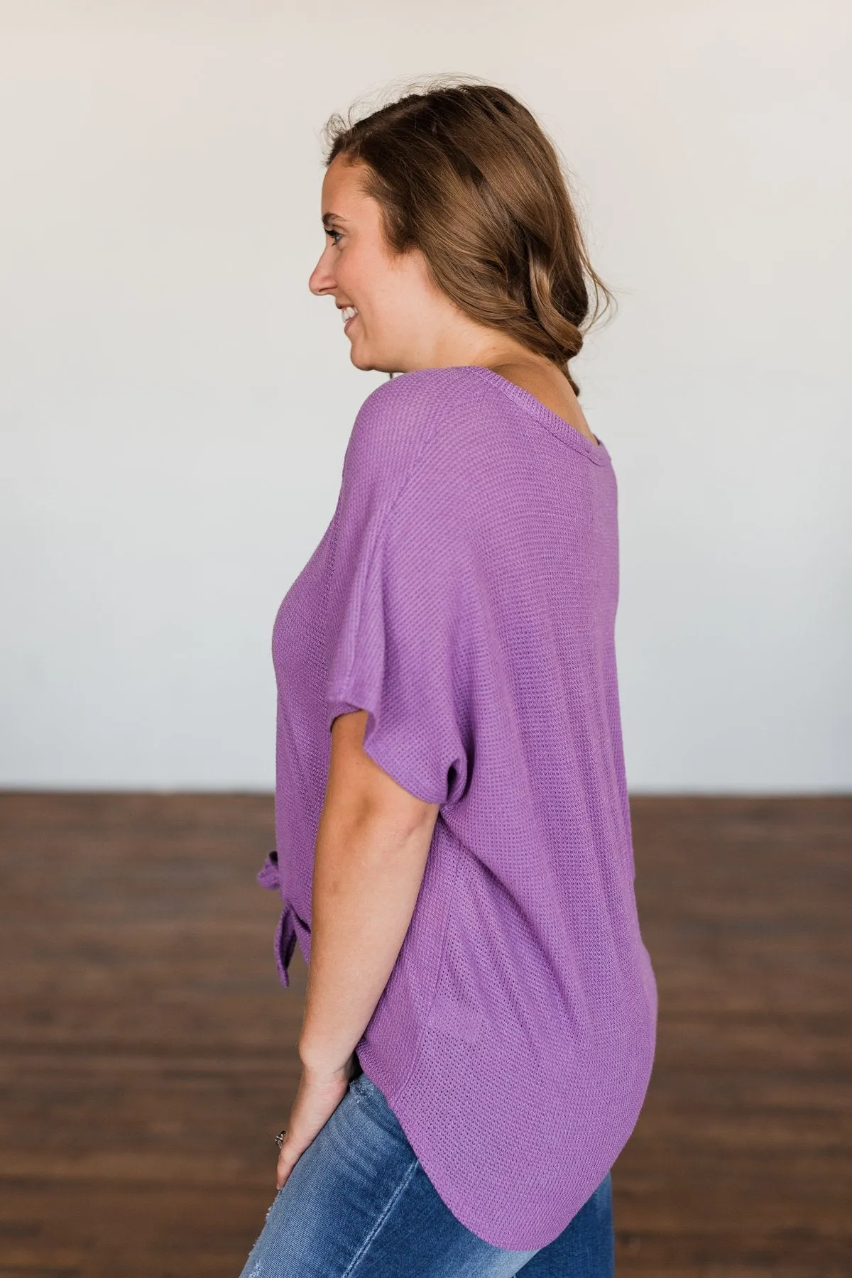 So Much Joy Front Tie Knit Top- Purple