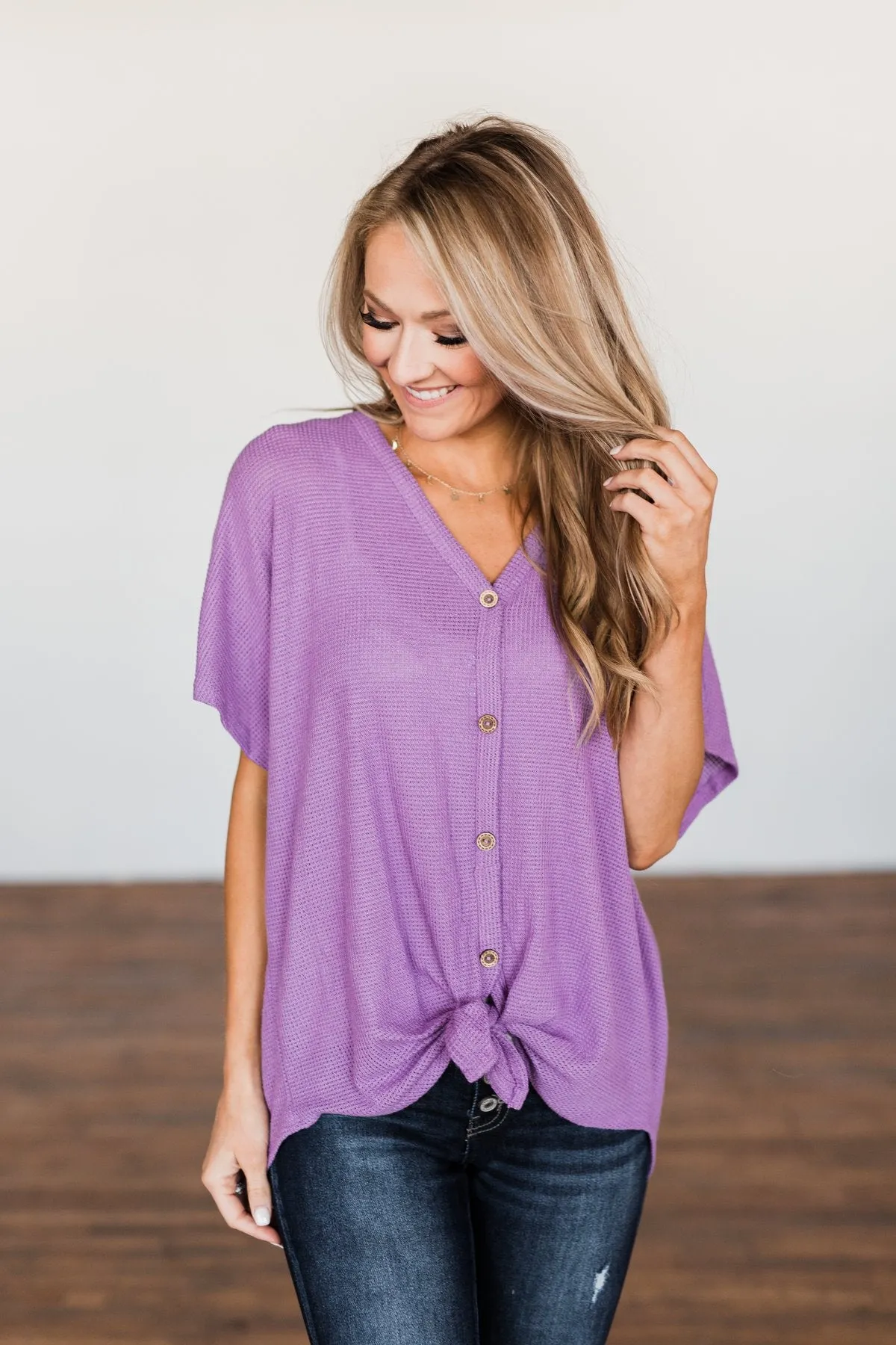 So Much Joy Front Tie Knit Top- Purple