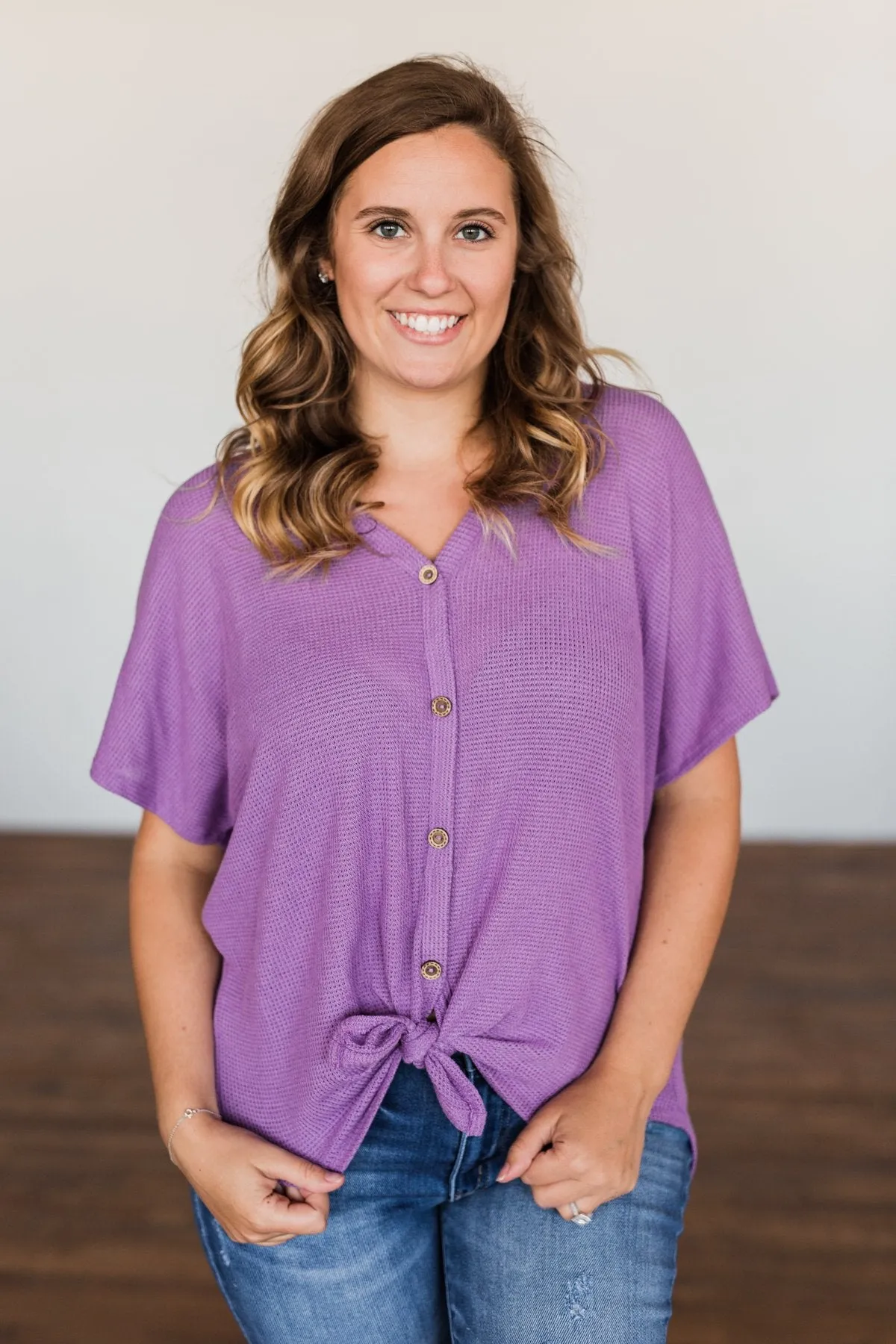 So Much Joy Front Tie Knit Top- Purple