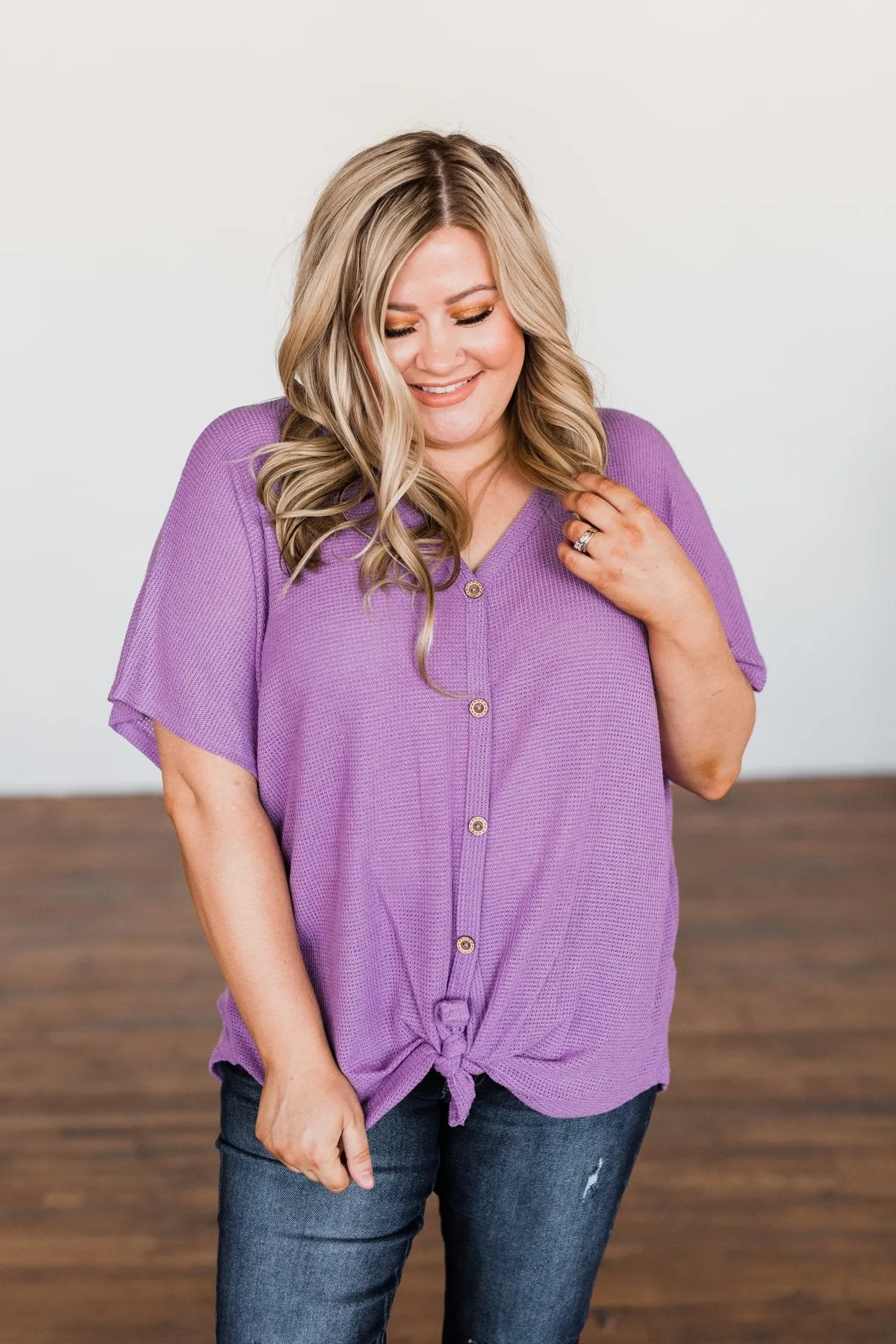 So Much Joy Front Tie Knit Top- Purple