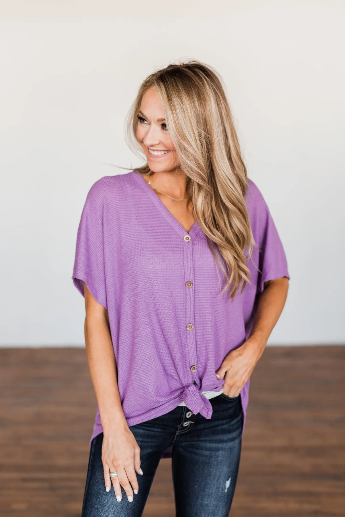 So Much Joy Front Tie Knit Top- Purple