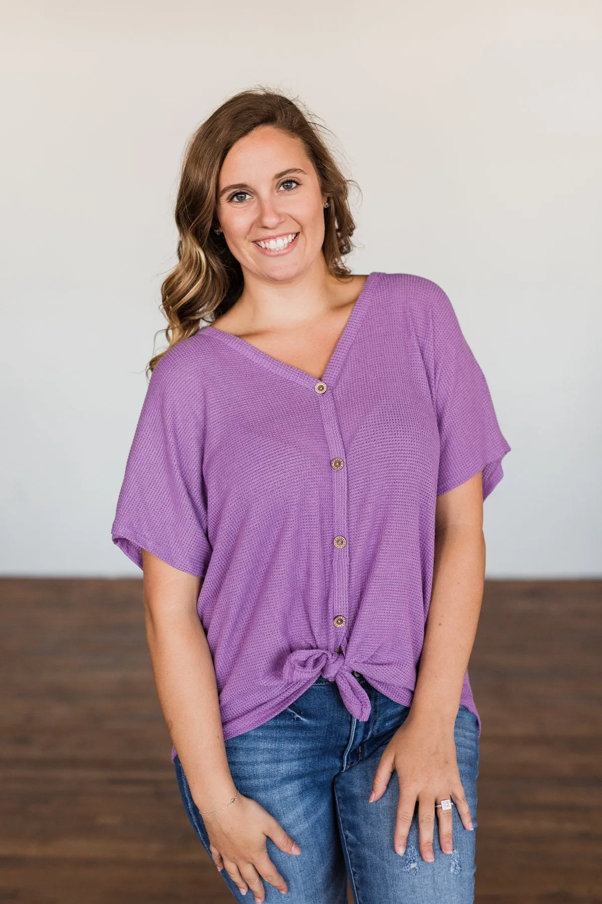 So Much Joy Front Tie Knit Top- Purple