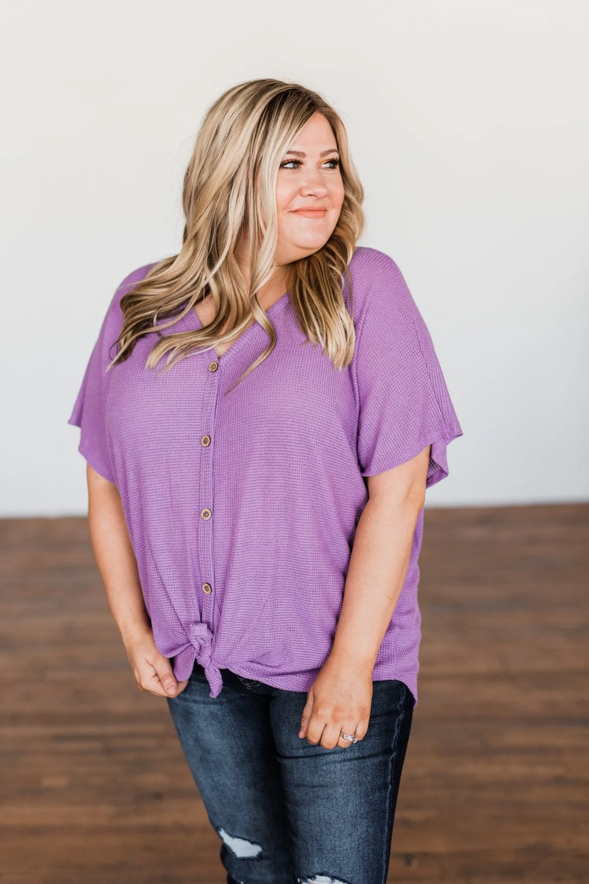 So Much Joy Front Tie Knit Top- Purple