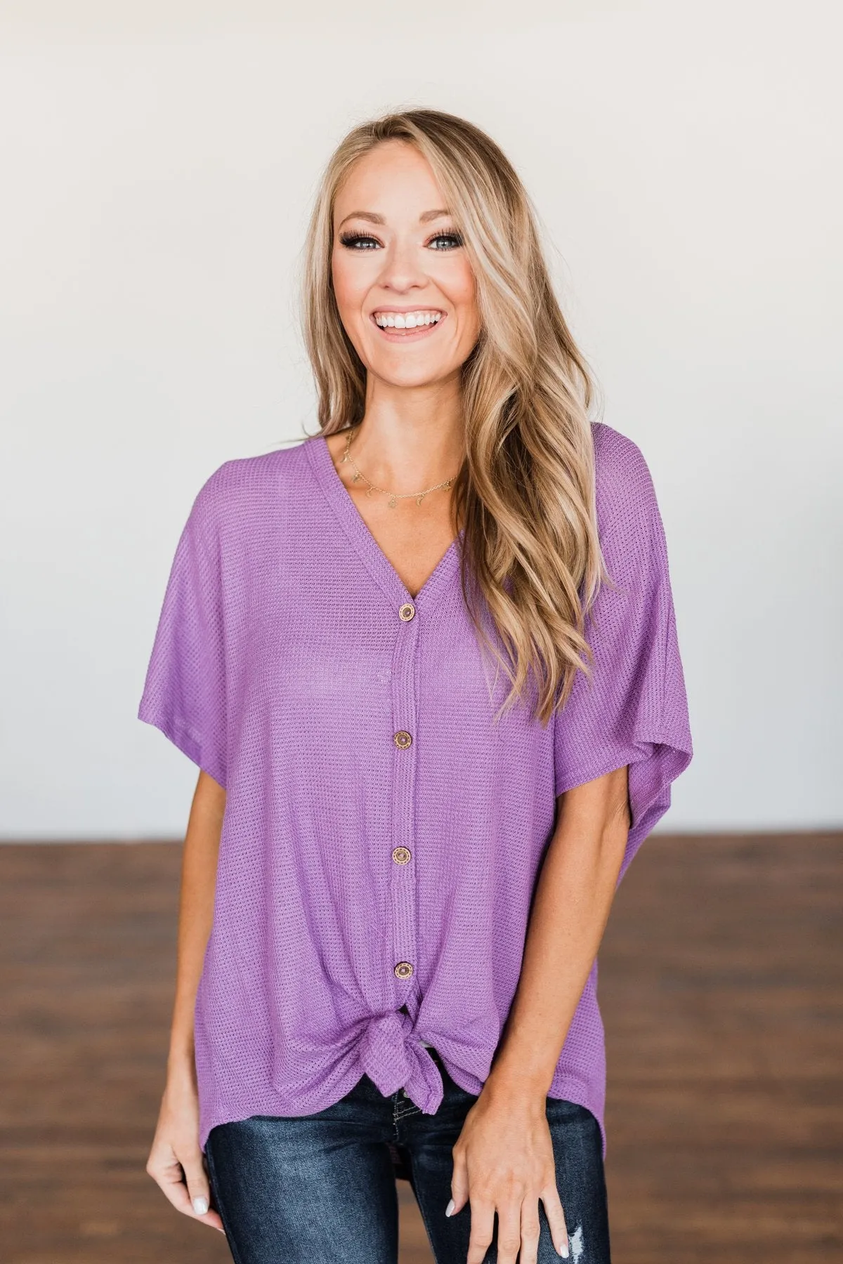 So Much Joy Front Tie Knit Top- Purple