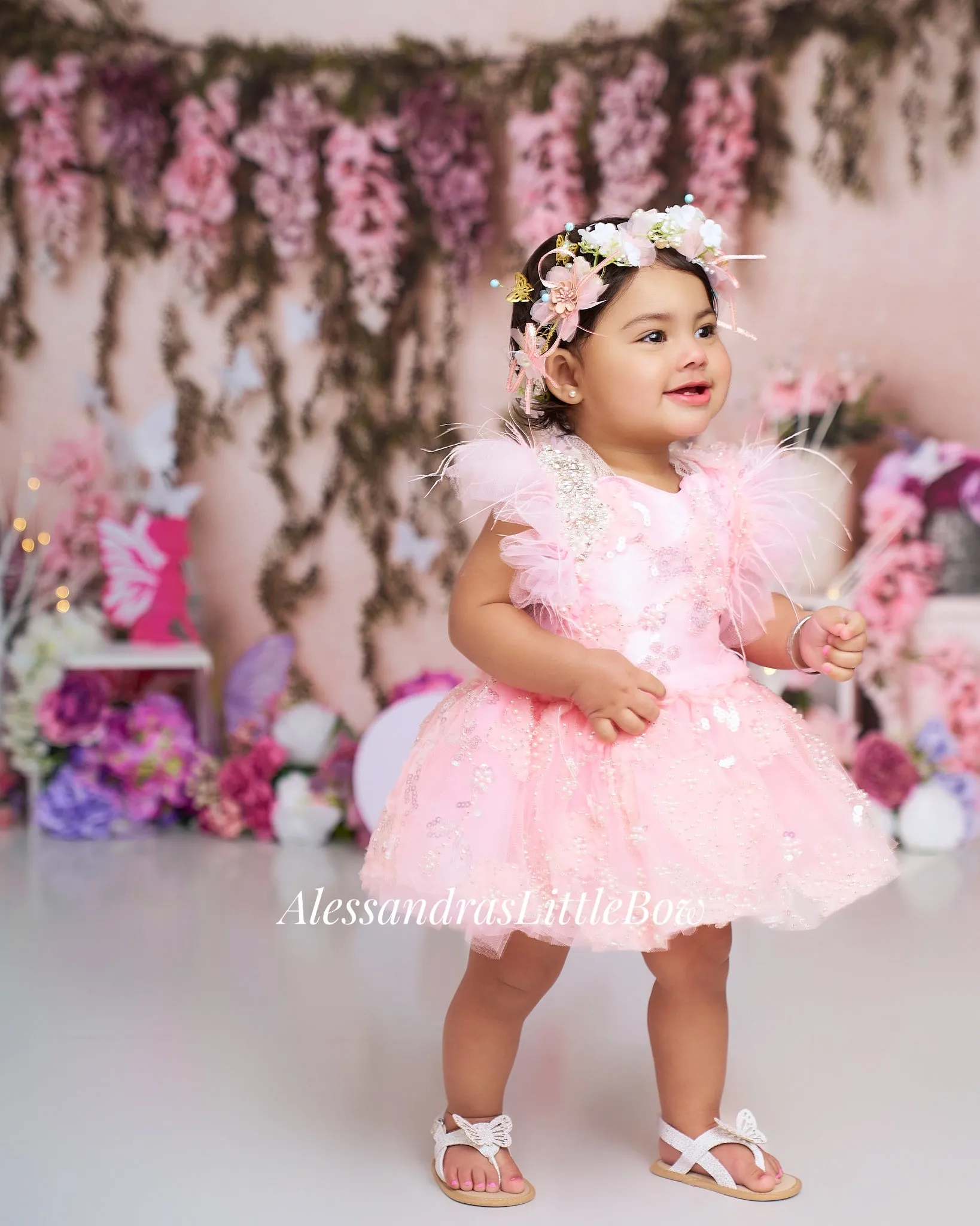 Sparkly Pink Pearl Butterfly Deluxe Couture Romper