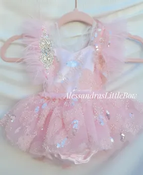 Sparkly Pink Pearl Butterfly Deluxe Couture Romper