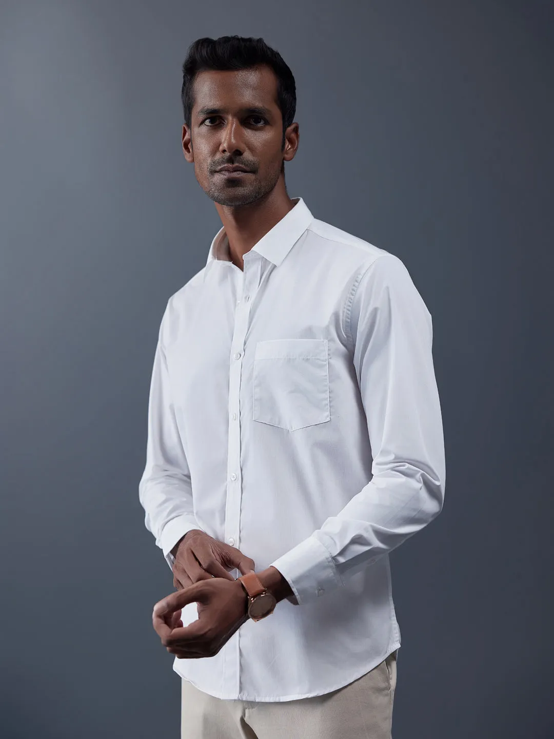 Spread Collar Classic Cotton Oxford White Shirt - Daystart