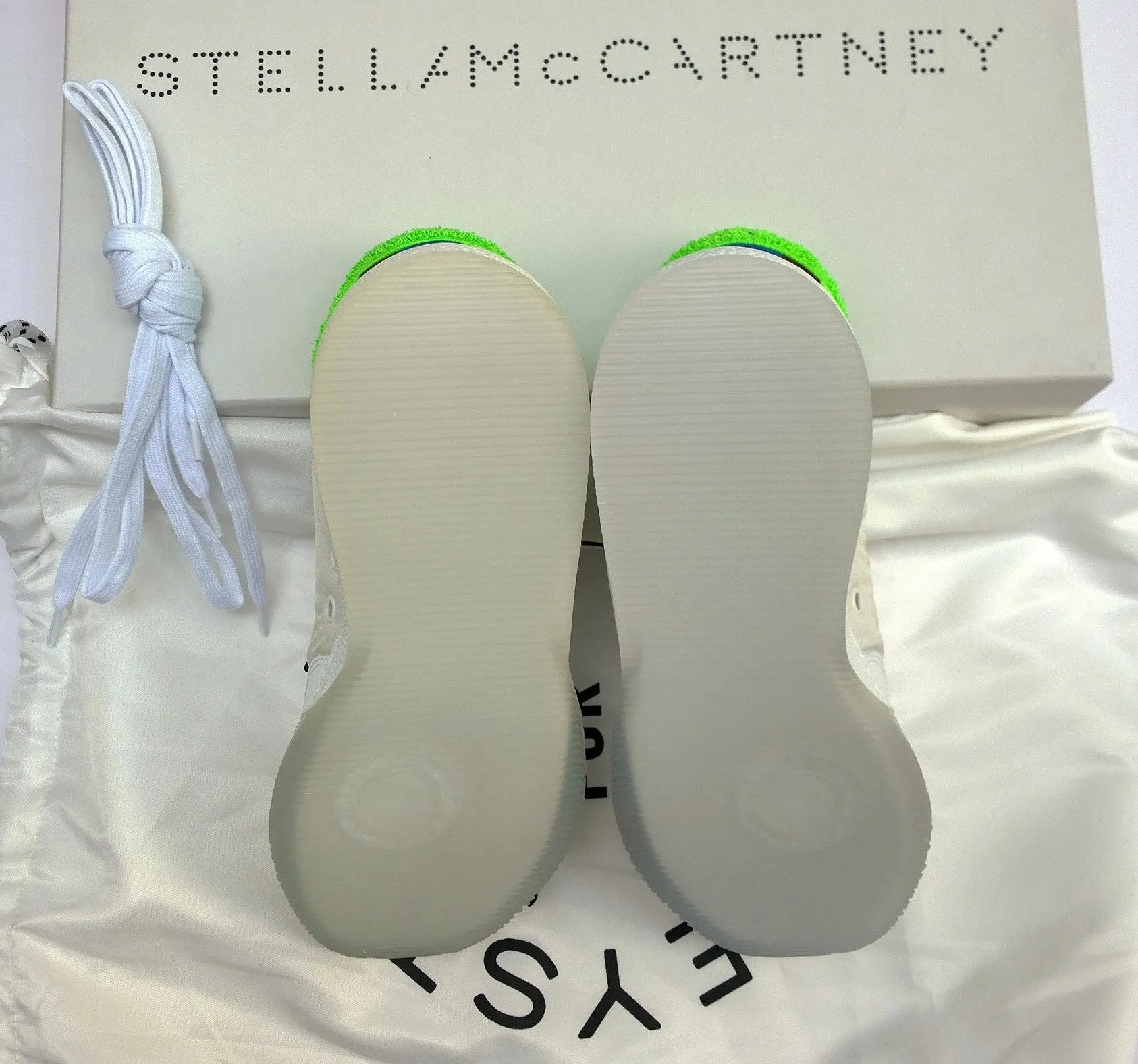 Stella McCartney Loop White and Lime Green Recycled Sneakers New in Box