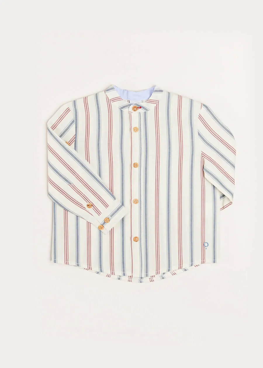 Striped Polo Collar Long Sleeve Shirt in Red (4-10yrs)