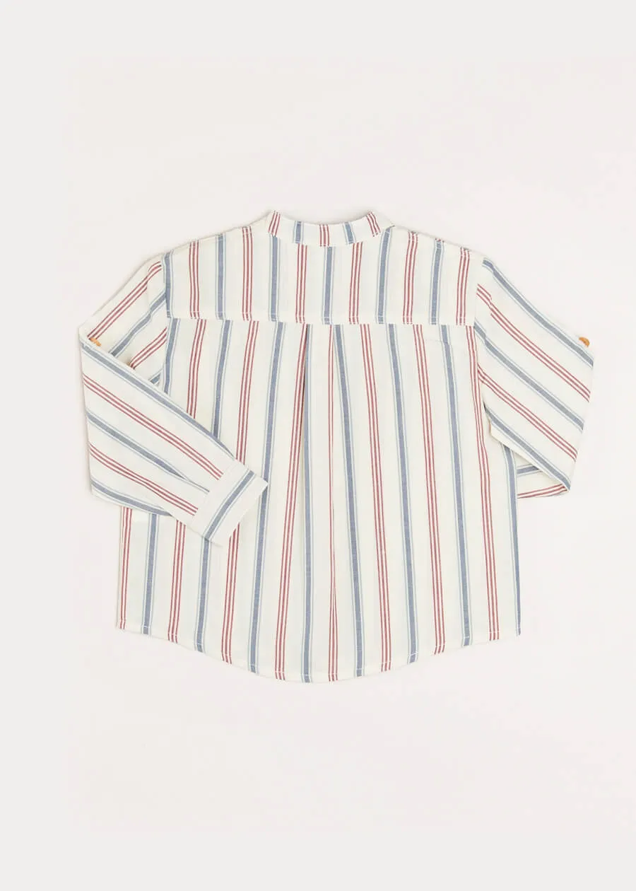 Striped Polo Collar Long Sleeve Shirt in Red (4-10yrs)