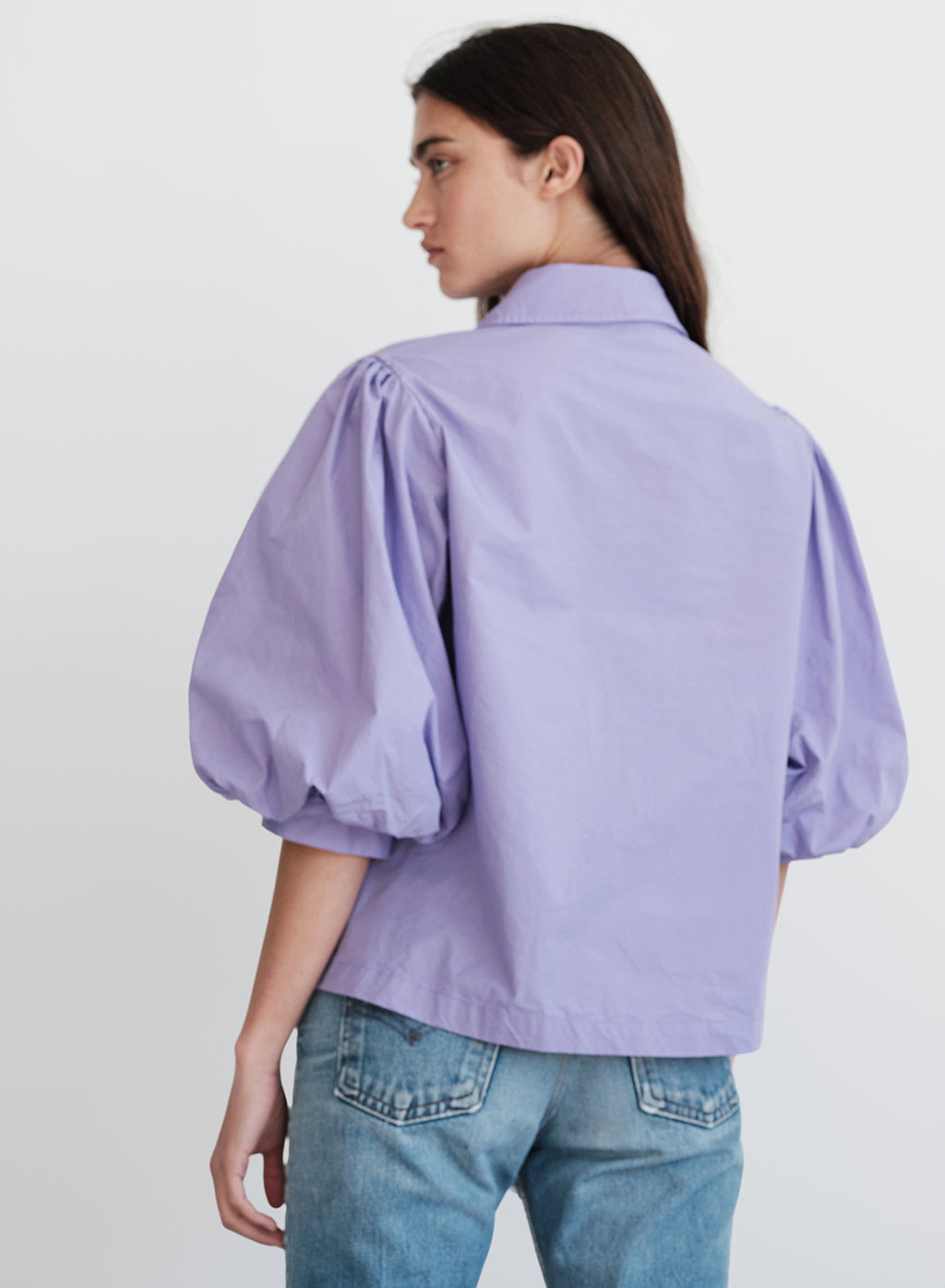 Structured Poplin Puff Sleeve Shirt in Iris