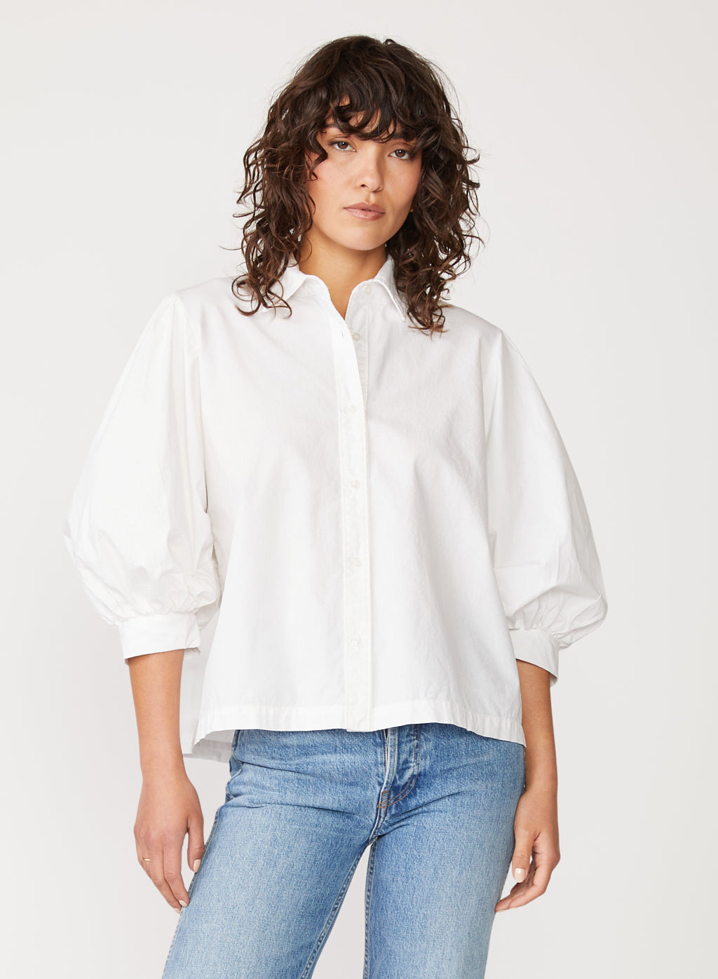 Structured Poplin Puff Sleeve Shirt in White