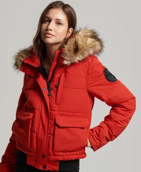 Superdry Womens Everest Faux Fur Bomber Jacket High Risk Red