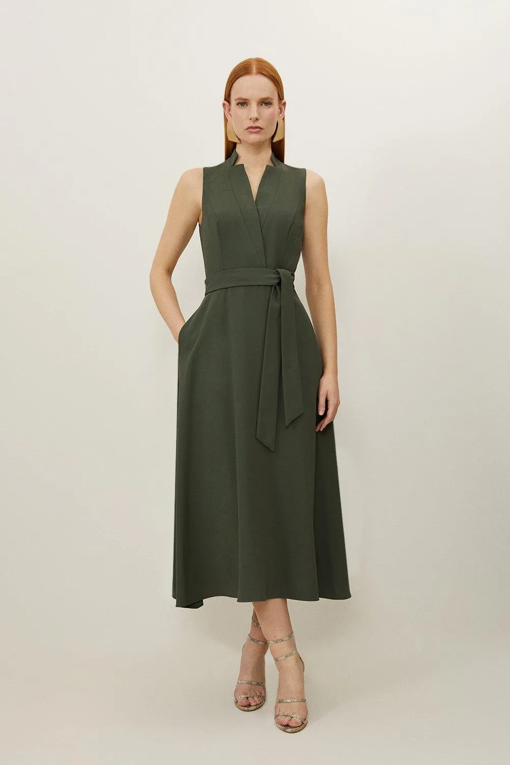 Tailored Crepe Full Skirted Midi Dress | Karen Millen