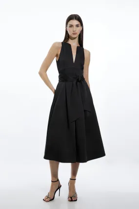 Tailored Satin Bow Detail Full Skirted Midi Dress | Karen Millen