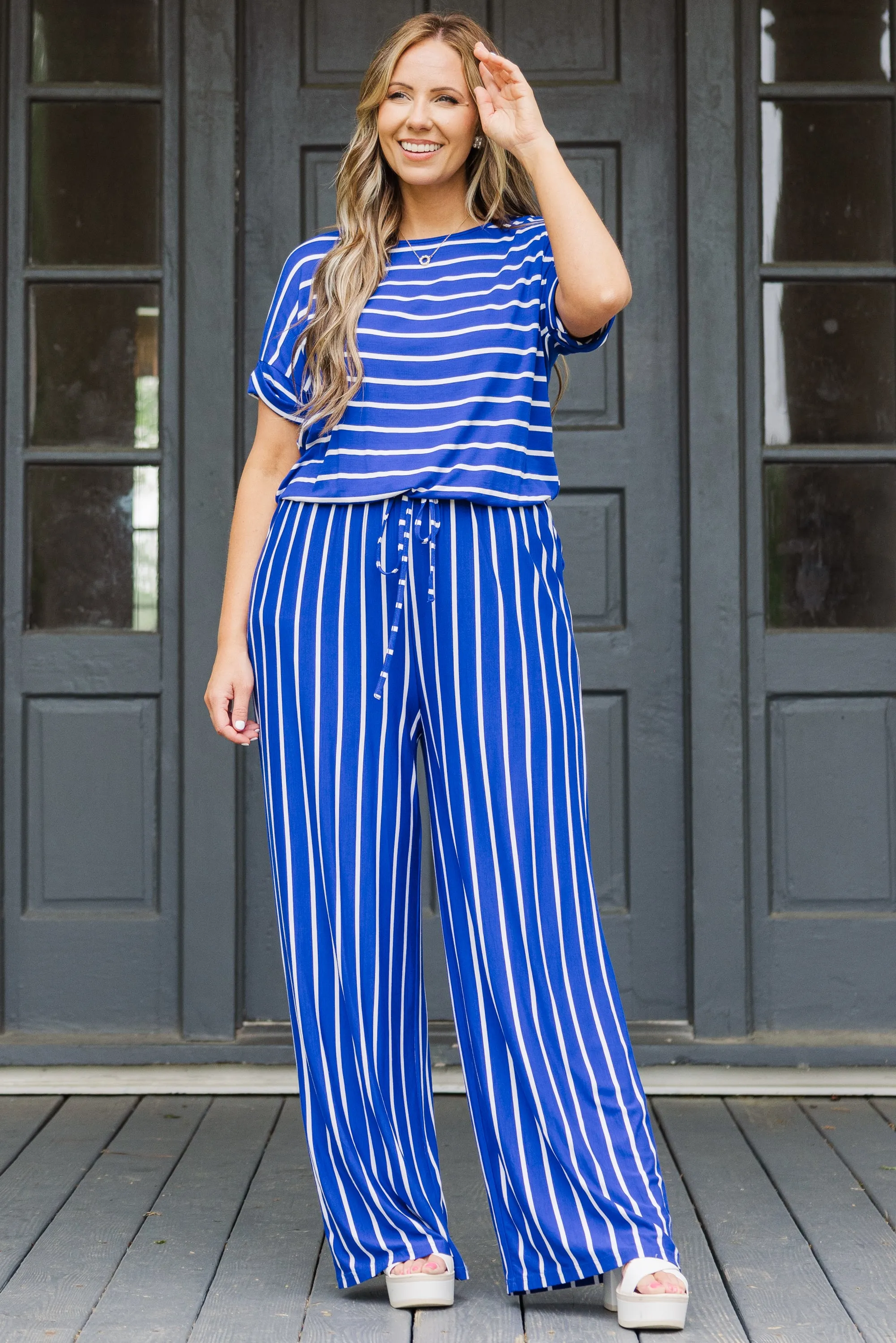 Take The World Jumpsuit, Light Navy-Ivory