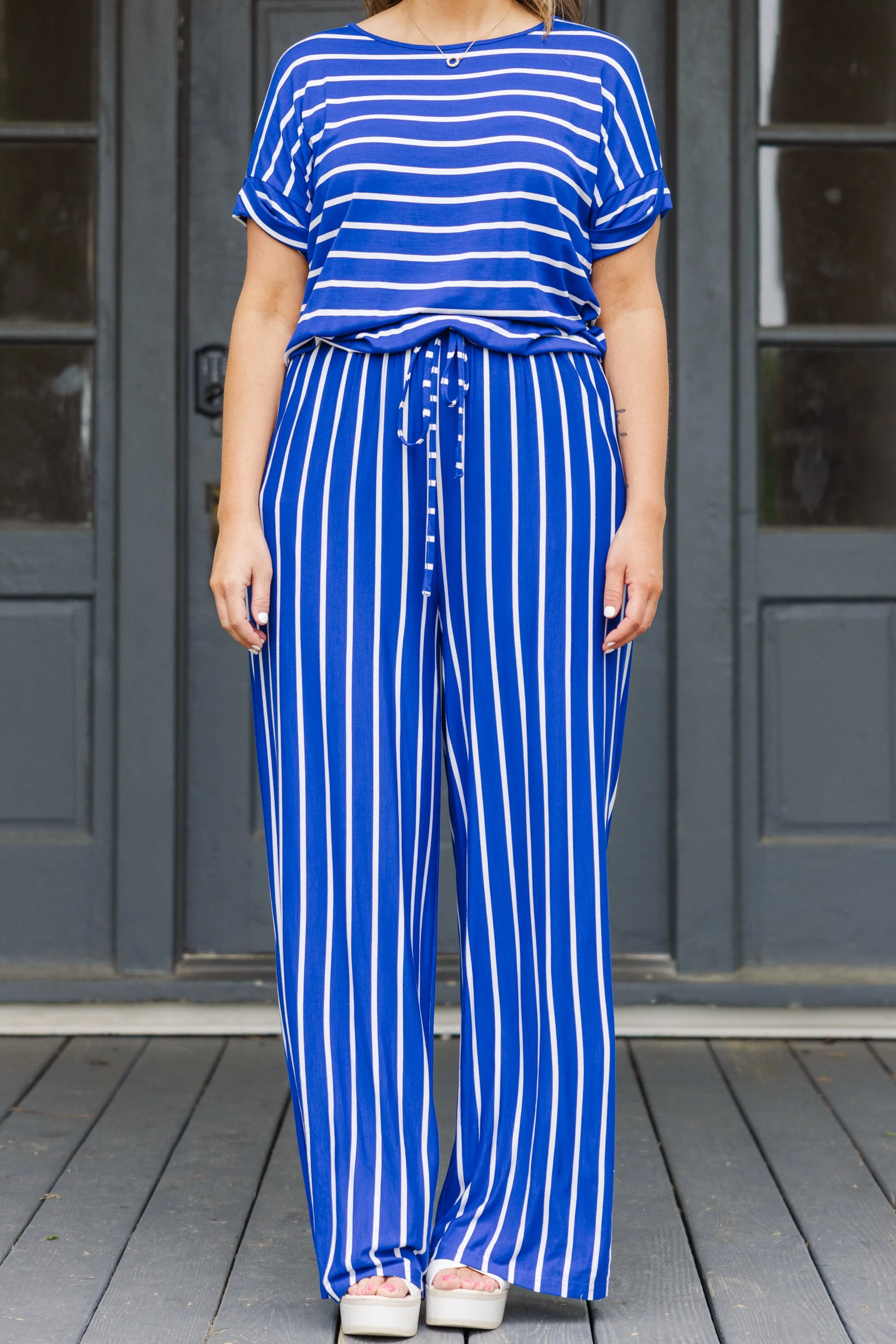 Take The World Jumpsuit, Light Navy-Ivory