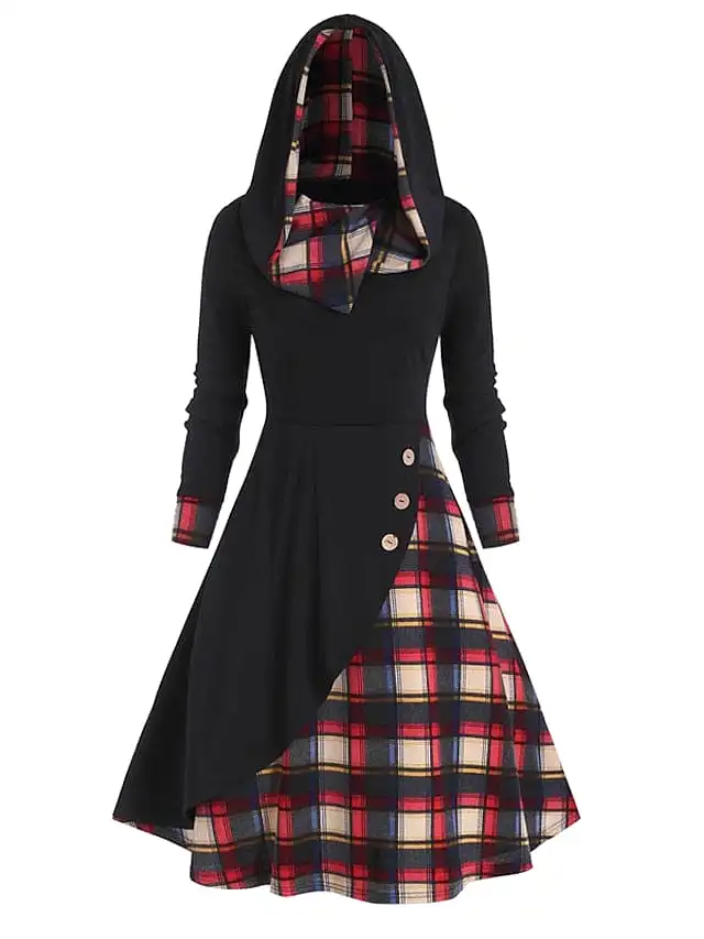 Tartan Hooded Midi Dress for Women