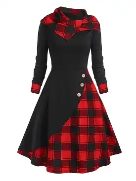 Tartan Hooded Midi Dress for Women