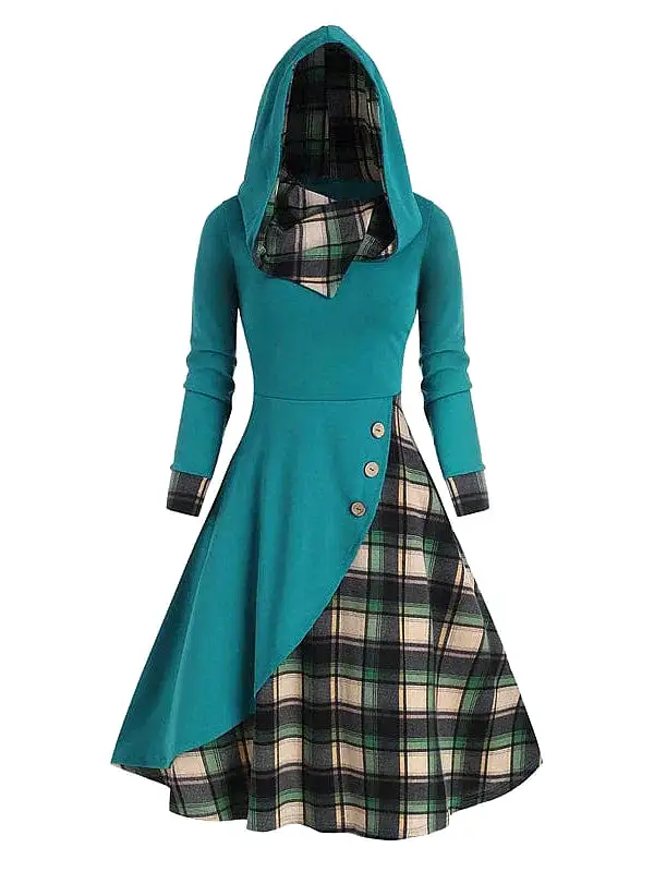 Tartan Hooded Midi Dress for Women