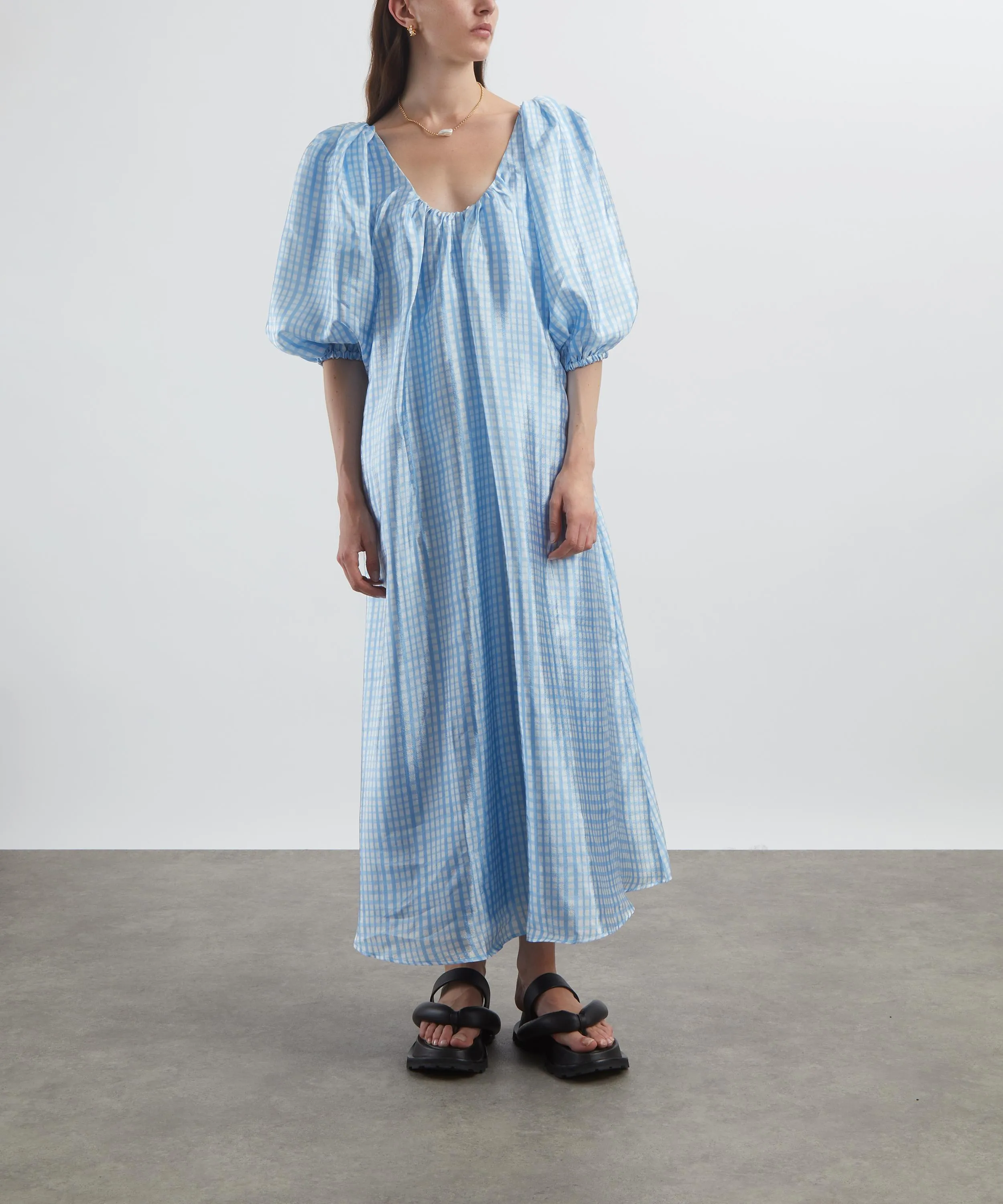 Teresa Blue Check Midi-Dress