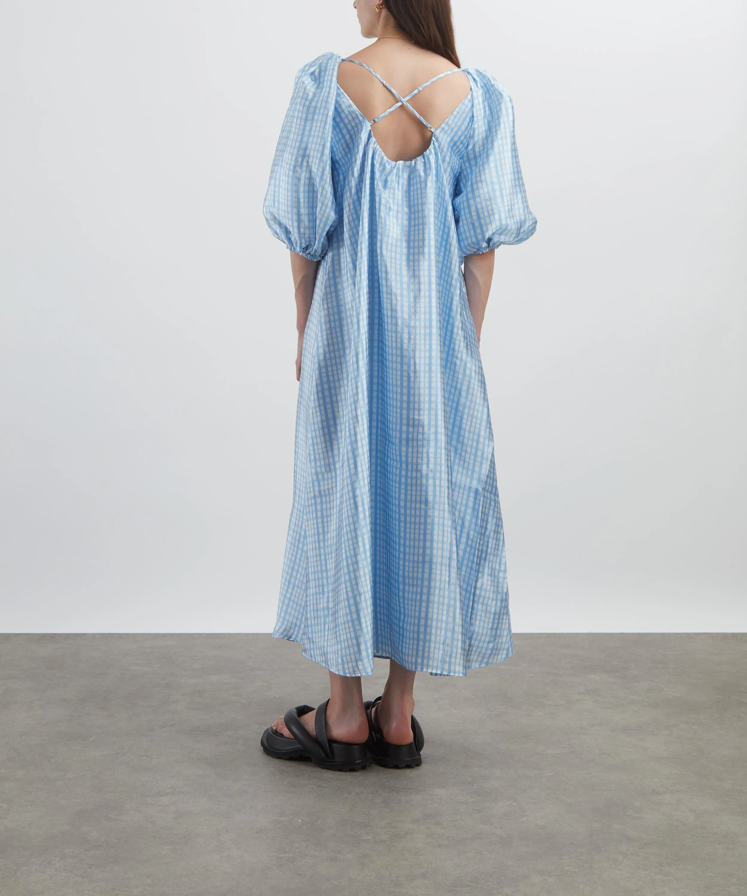 Teresa Blue Check Midi-Dress