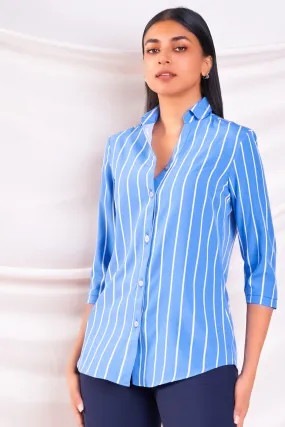 Three Quarter Sleeve Blue Shirt