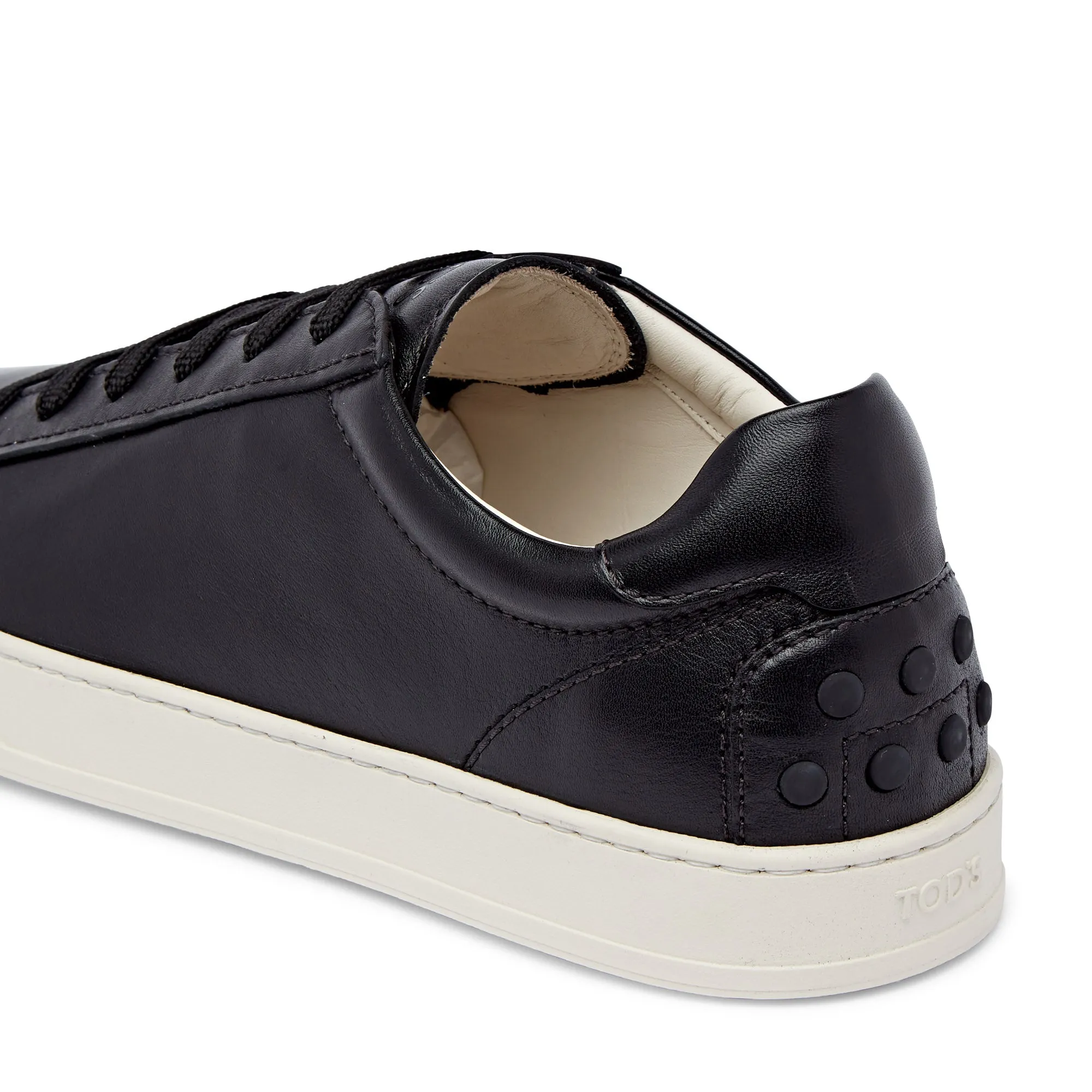 TOD's Low Top Leather Trainer Contrast Sole (Black)