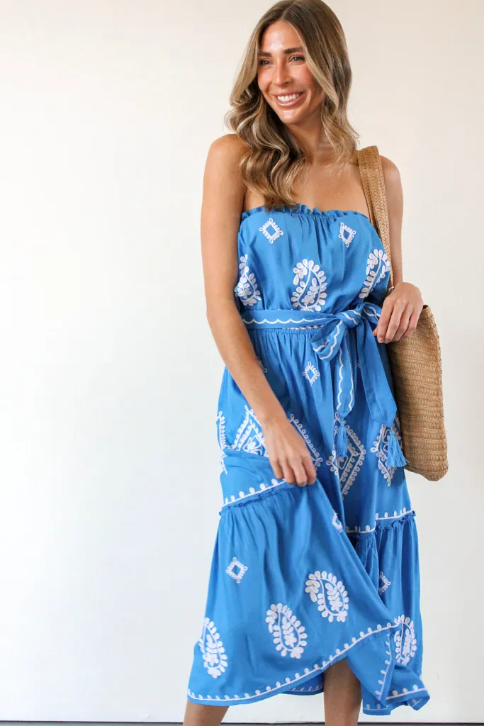 Turqs and Caicos Strapless Midi Dress