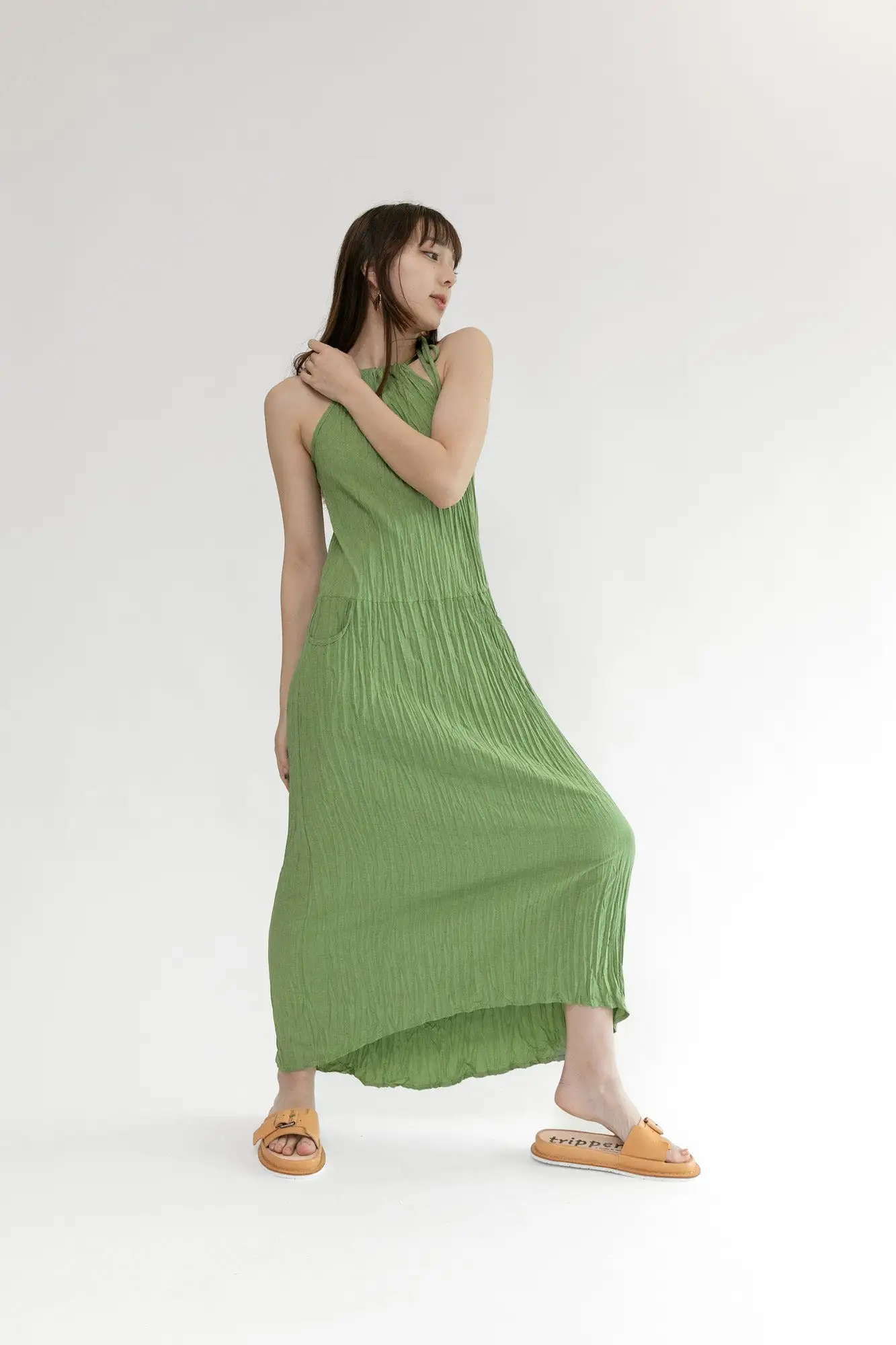 Twisted Maxi Halter Dress | Matcha