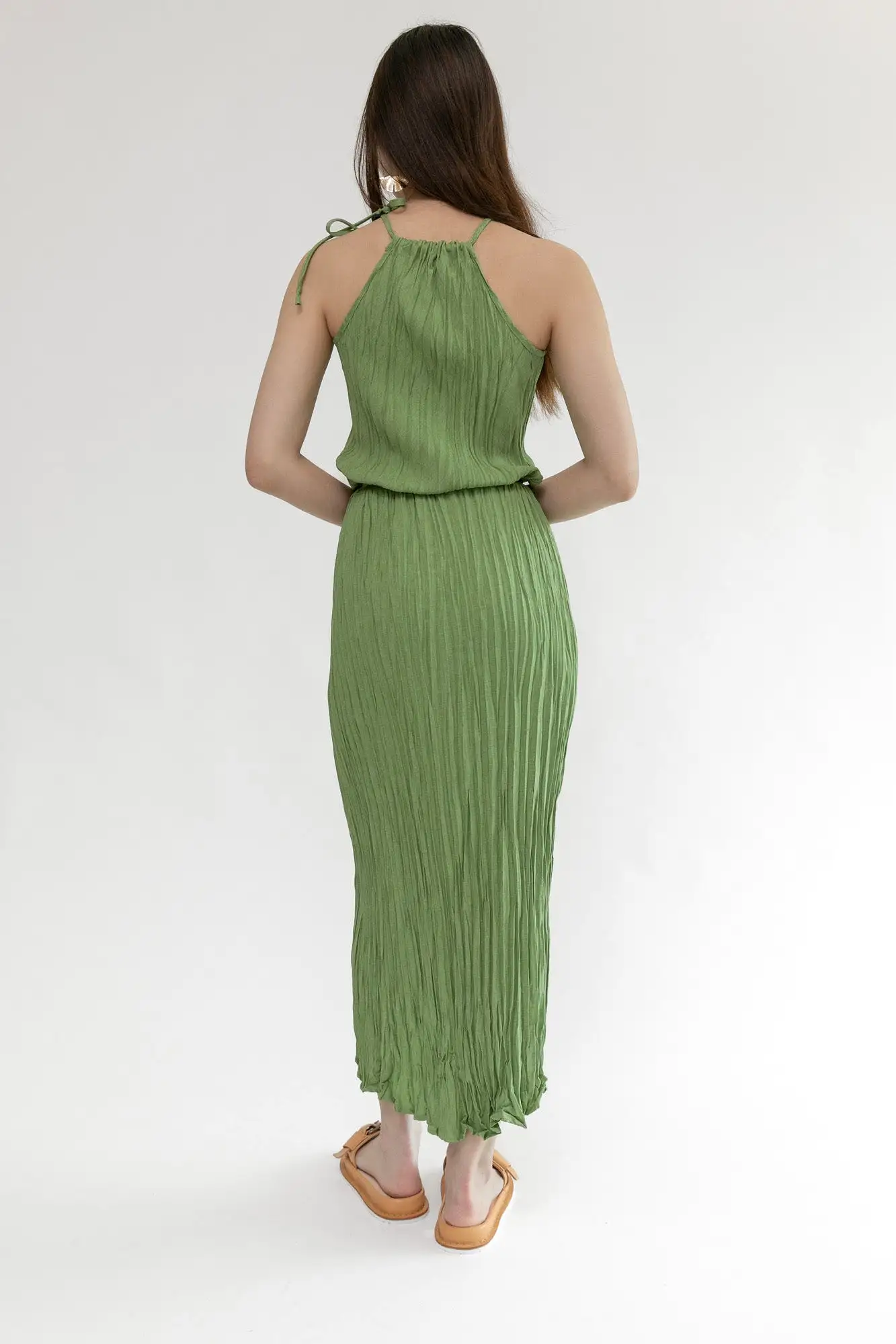 Twisted Maxi Halter Dress | Matcha