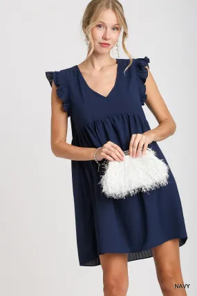 Umgee Ruffle Sleeve Dress in Navy