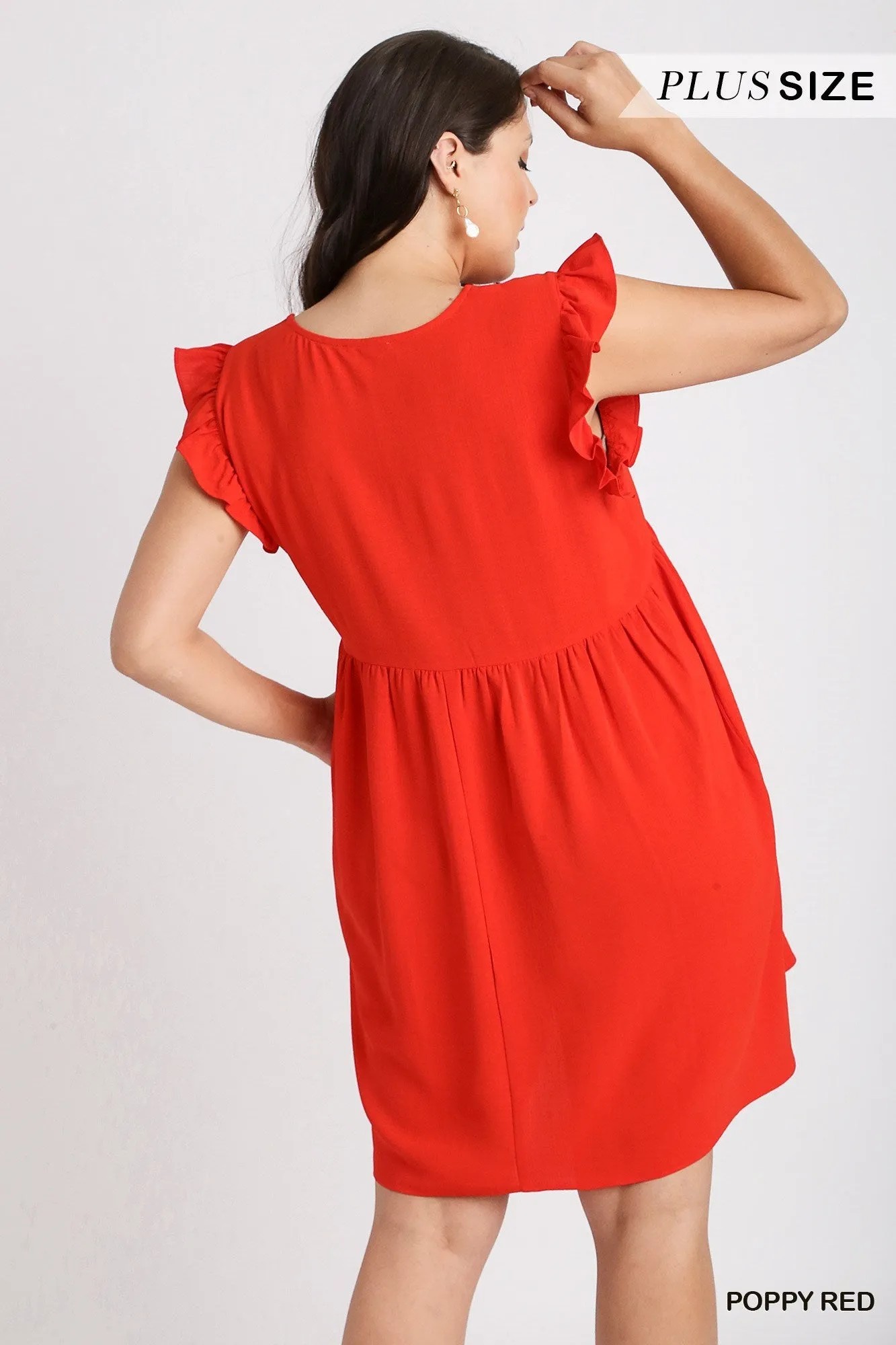 Umgee Ruffle Sleeve Dress in Red