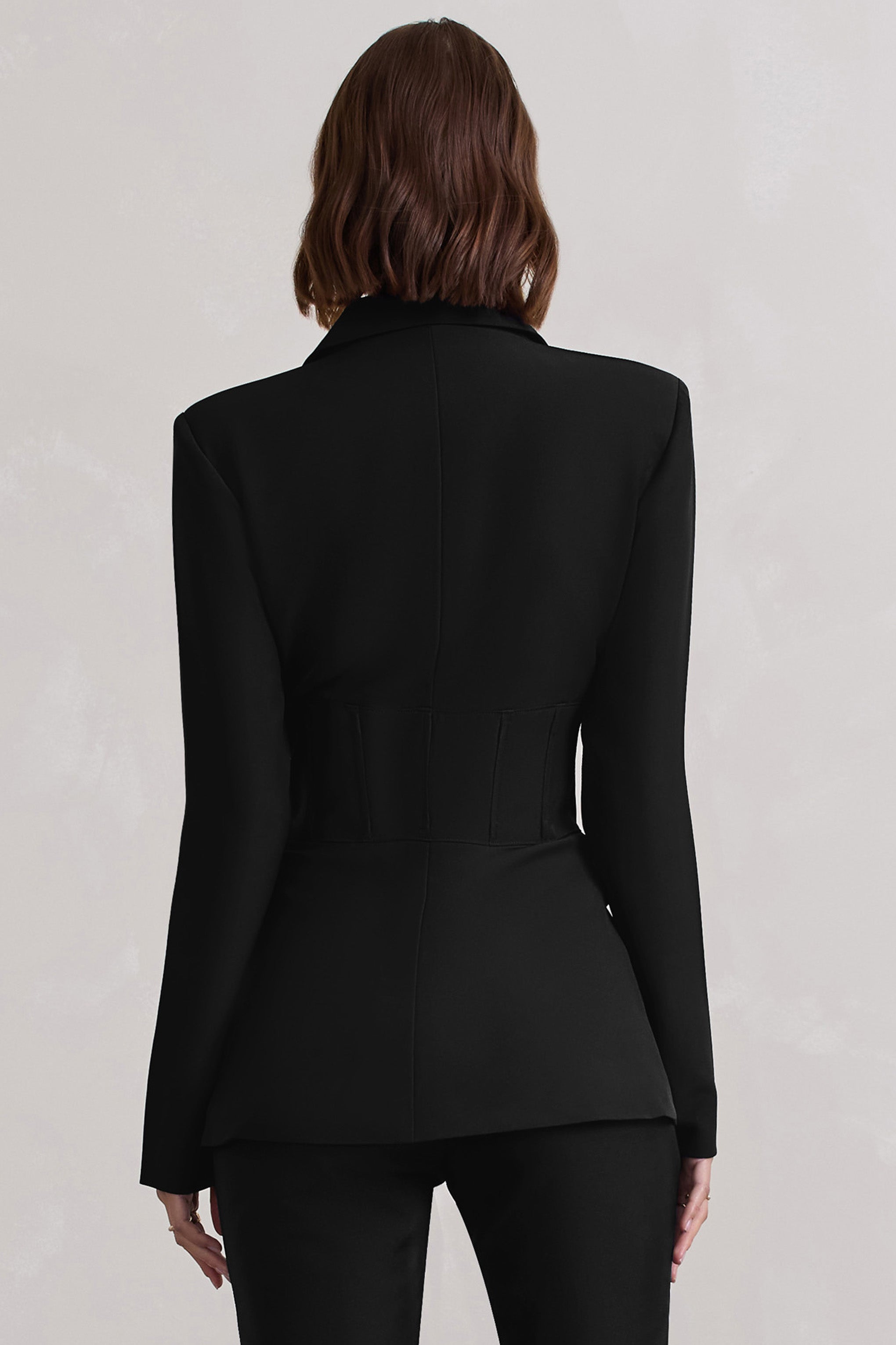 Unbeaten | Black Plunge Corset Waist Blazer