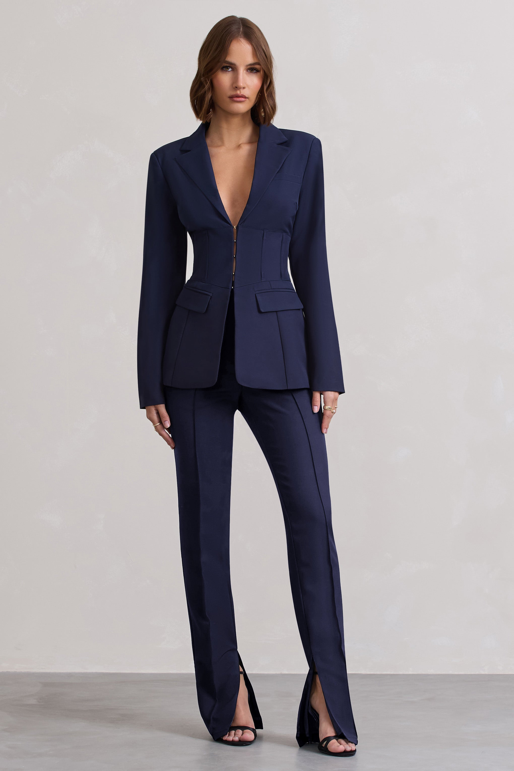 Unbeaten | Navy Fitted Corset Blazer Jacket