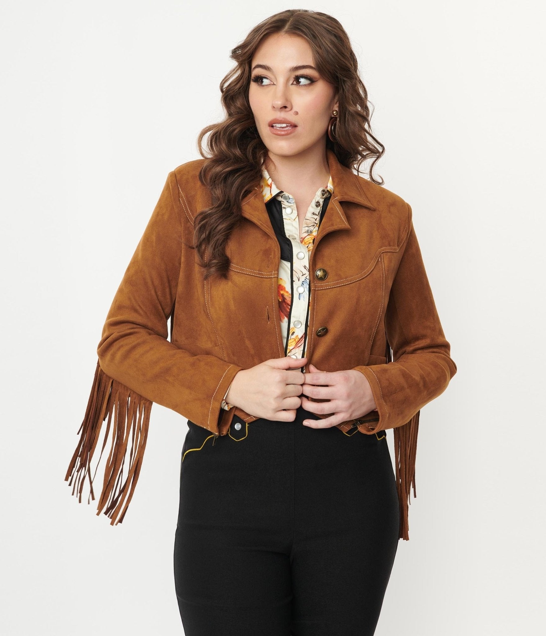 Unique Vintage 1970s Brown Suede Fringe Cattle Call Jacket