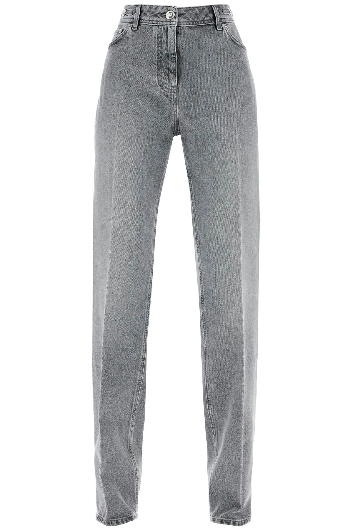 Versace Straight Jeans With Medusa Details   Grey