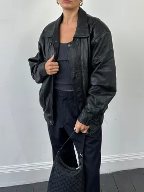 Vintage Leather Bomber Jacket - XL