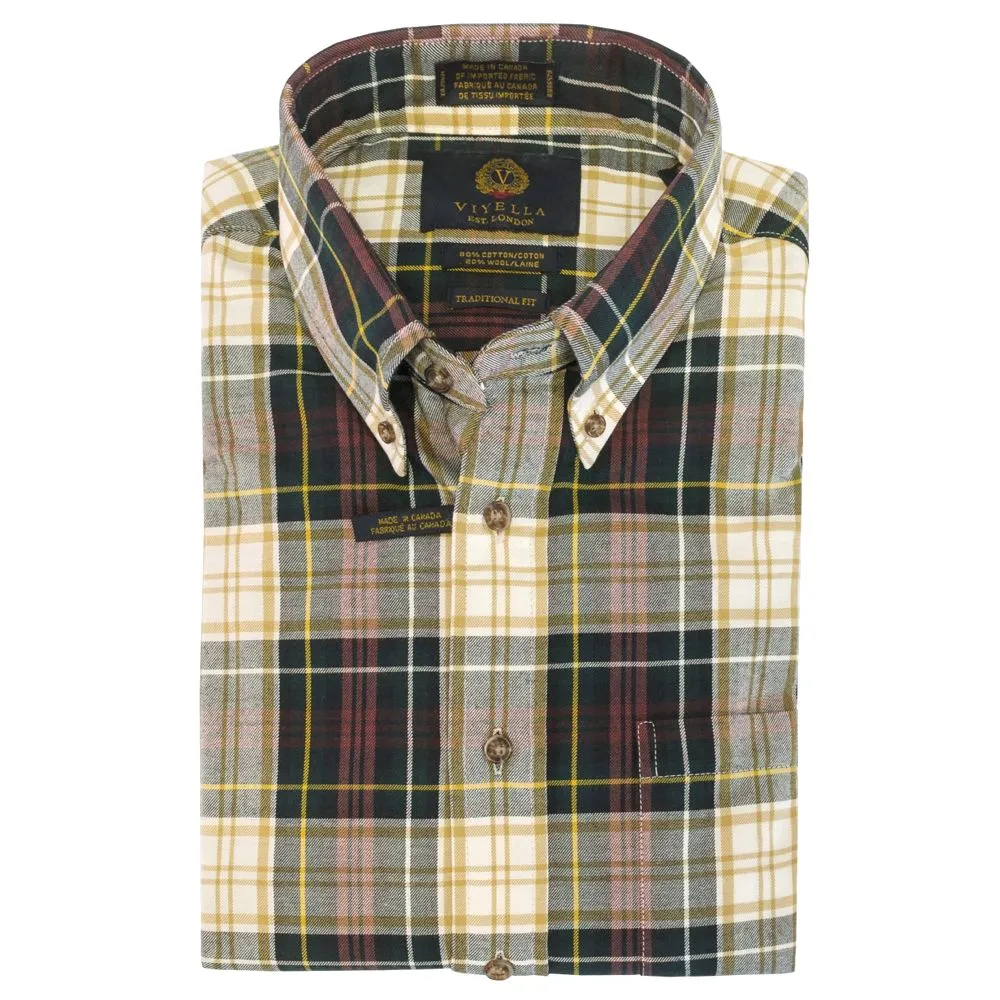 Weathered Campbell Tartan Cotton and Wool Blend Button-Down Shirt (Tailored Fit) by Viyella