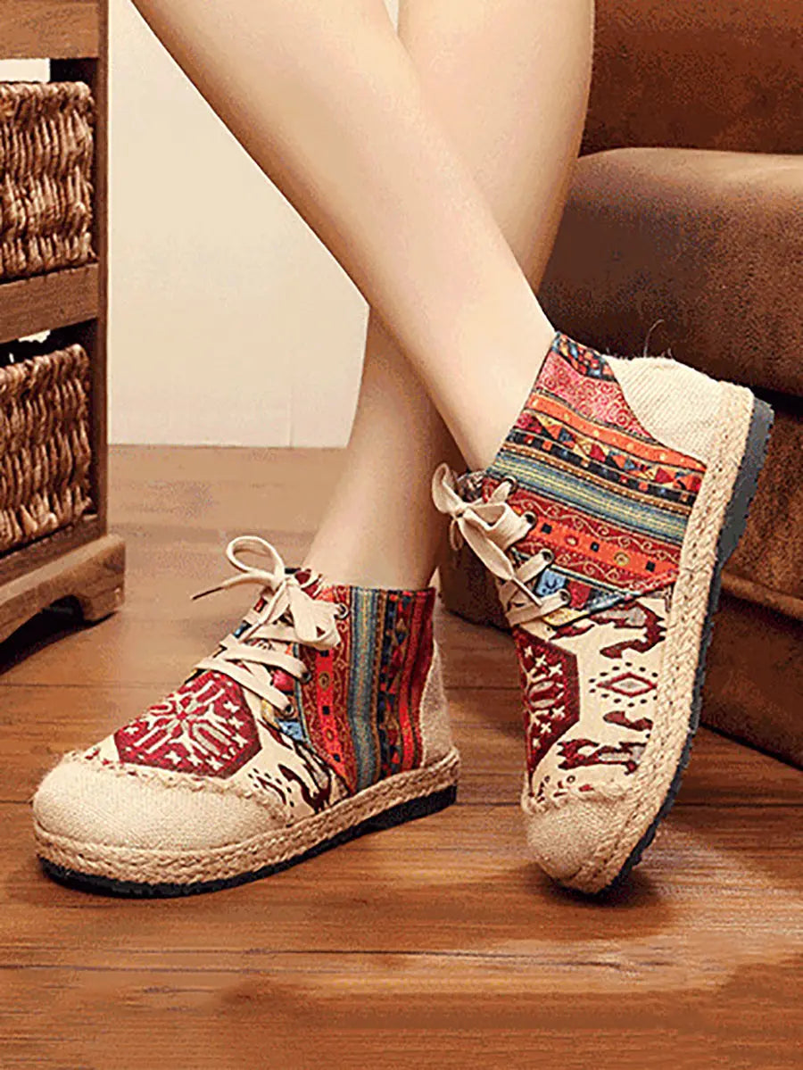 Women Spliced Linen Embroidery Shoes