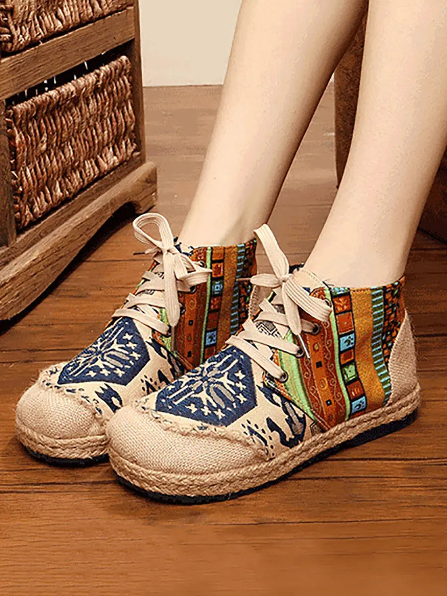 Women Spliced Linen Embroidery Shoes