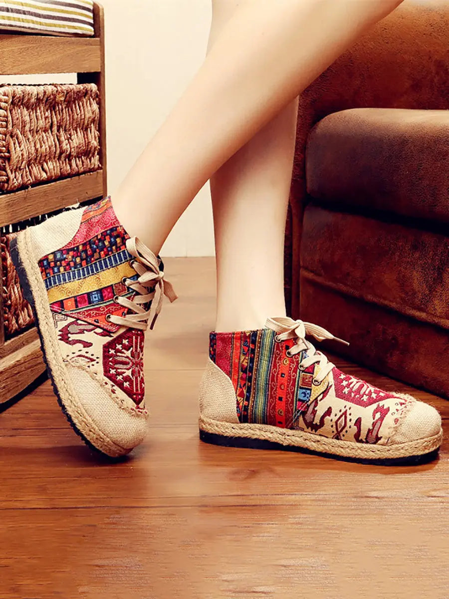 Women Spliced Linen Embroidery Shoes