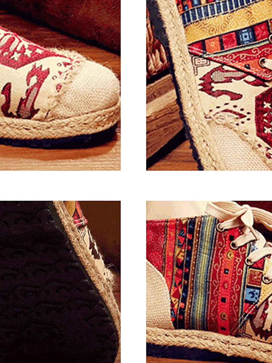 Women Spliced Linen Embroidery Shoes