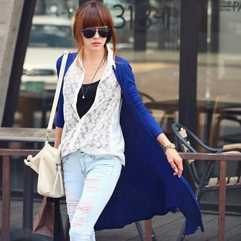 Women Thin Kimono Cardigan Long Sleeve Loose Asymmetric Hem Long Cardigan Women Outerwear Plus Size Black Gray SM6