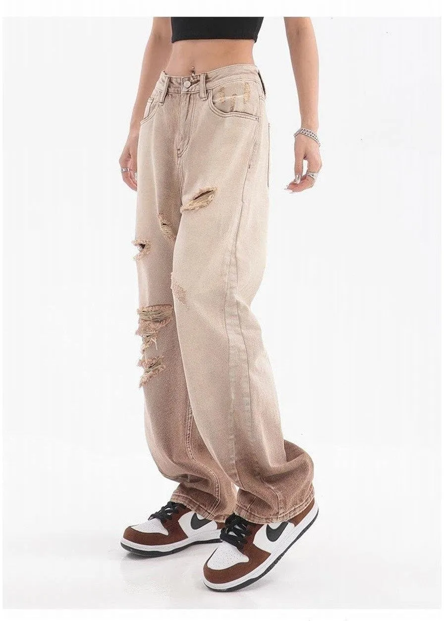 Women's Vintage Summer High Street Distressed Straight-Leg Pants