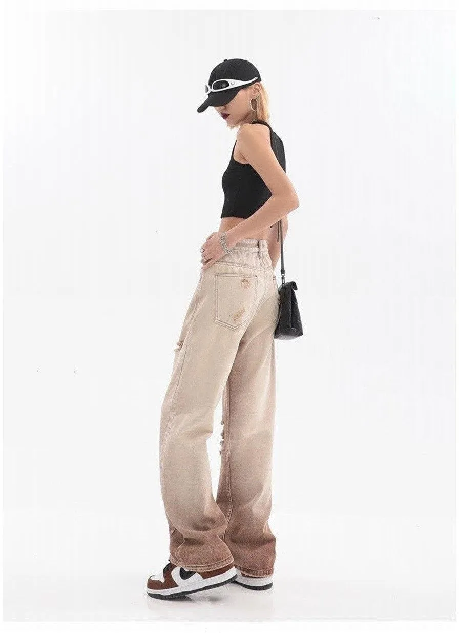 Women's Vintage Summer High Street Distressed Straight-Leg Pants