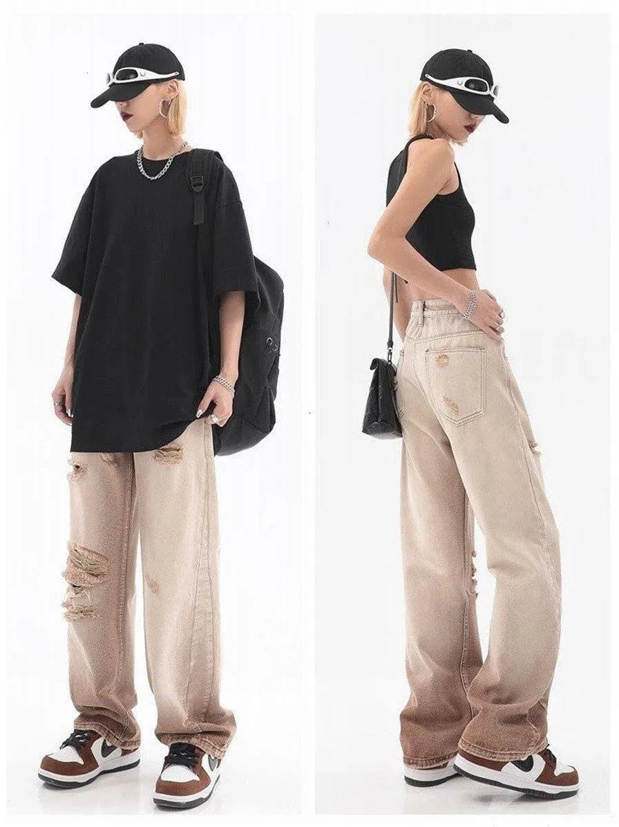 Women's Vintage Summer High Street Distressed Straight-Leg Pants