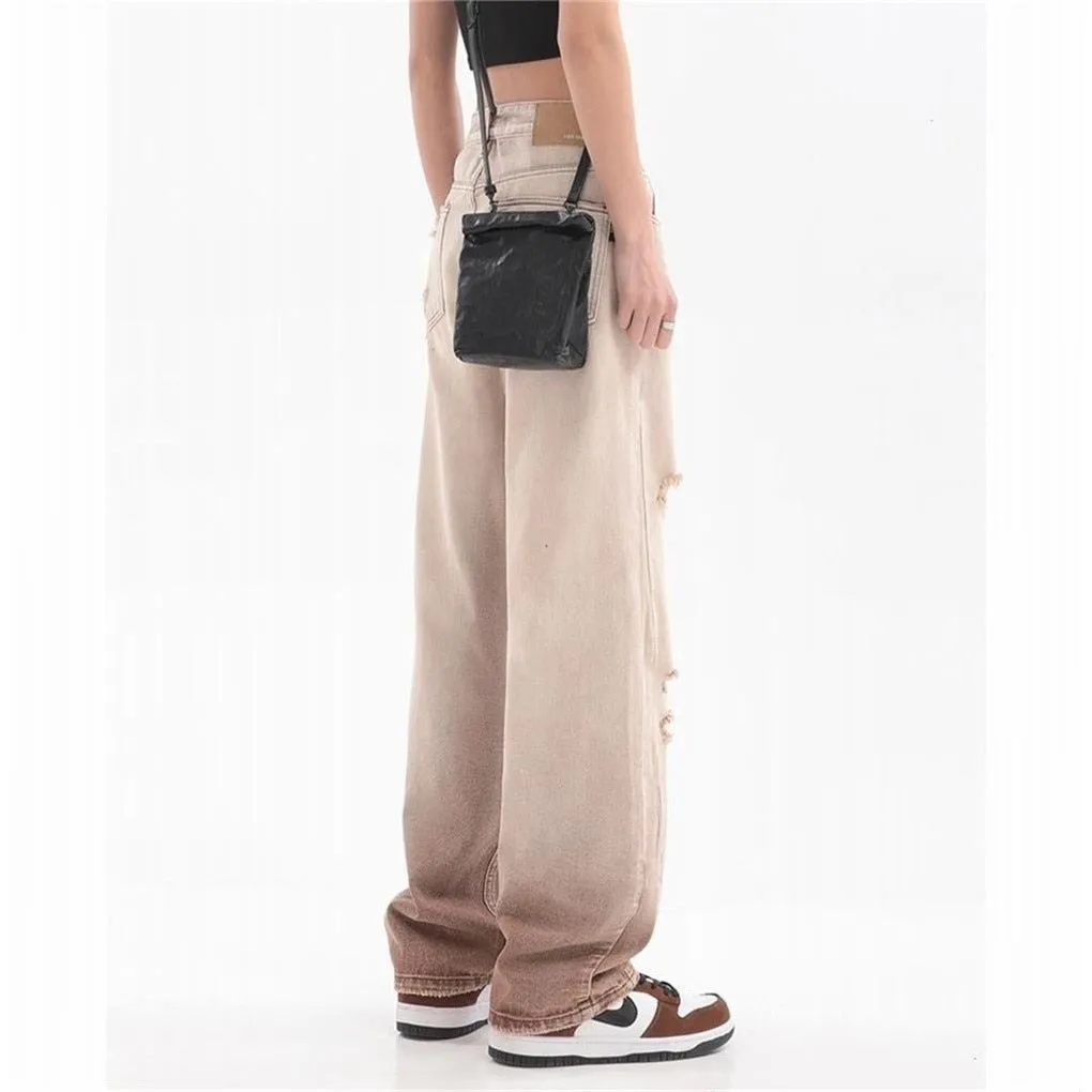 Women's Vintage Summer High Street Distressed Straight-Leg Pants