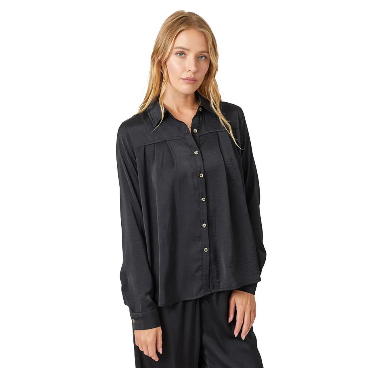 Women's Mystree Satin Button Down Shirt